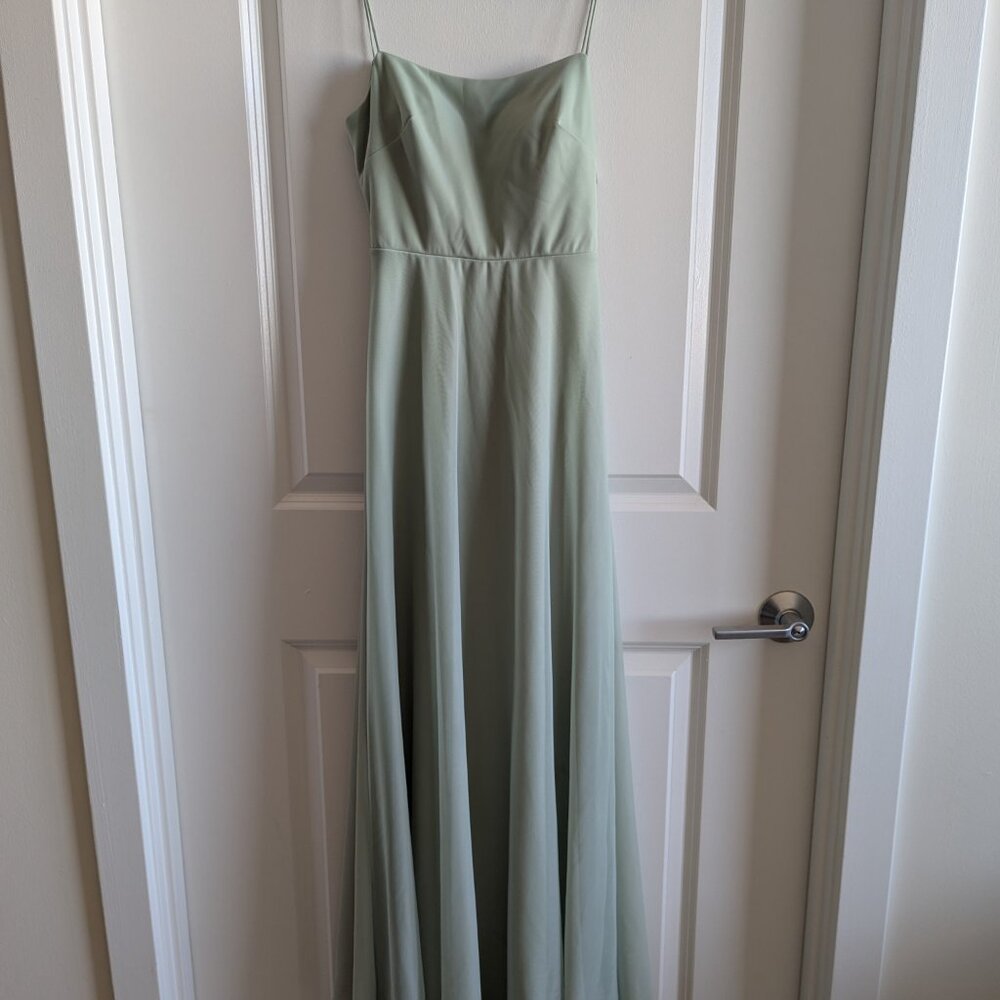 Azazie Rae Dusty Sage A-Line Bow Mesh Dress